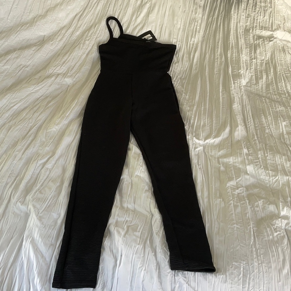PLT Black Thick Rib One Shoulder Jump Suit